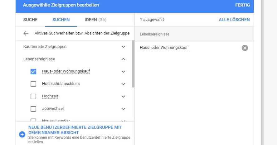 Google-Ads-Zielgruppen nach Lebensereignissen