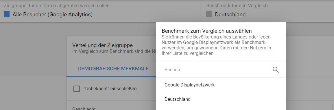 Benchmark-Auswahl zum Zielgruppen-Vergleich