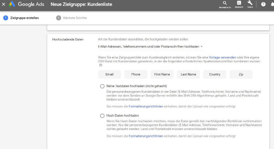 Kundenlisten in Google Ads